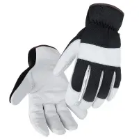 Grain cowhide palm. Heavy-duty spandex back. Medium