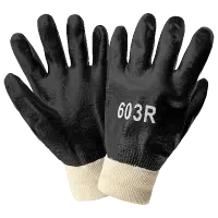 Economy Black PVC Chemical Handling Gloves Semi-Rough Grip, Knit Wrist, 10\