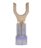 Insulated Fork Spade Wire Connectors - Blue 16-14 AWG M5 Stud Size #10 - Tinned Red Copper - U-Type Electrical Crimp Terminals