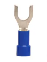 Locking Spade Terminal, Vinyl Insulated, Blue, 16-14 Wire Size, #10 Stud Size