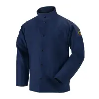 9 oz. Flame Resistant Cotton Welding Jacket, Navy Medium