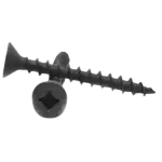 Particle Board Screw, Flat Head, Square Drive, Black Phos, Hardened