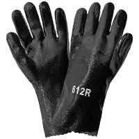Economy Black PVC Chemical Handling Gloves Semi-Rough Grip, Gauntlet Cuff, 12\