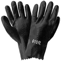 Economy Black PVC Chemical Handling Gloves Semi-Rough Grip, Gauntlet Cuff, 10\
